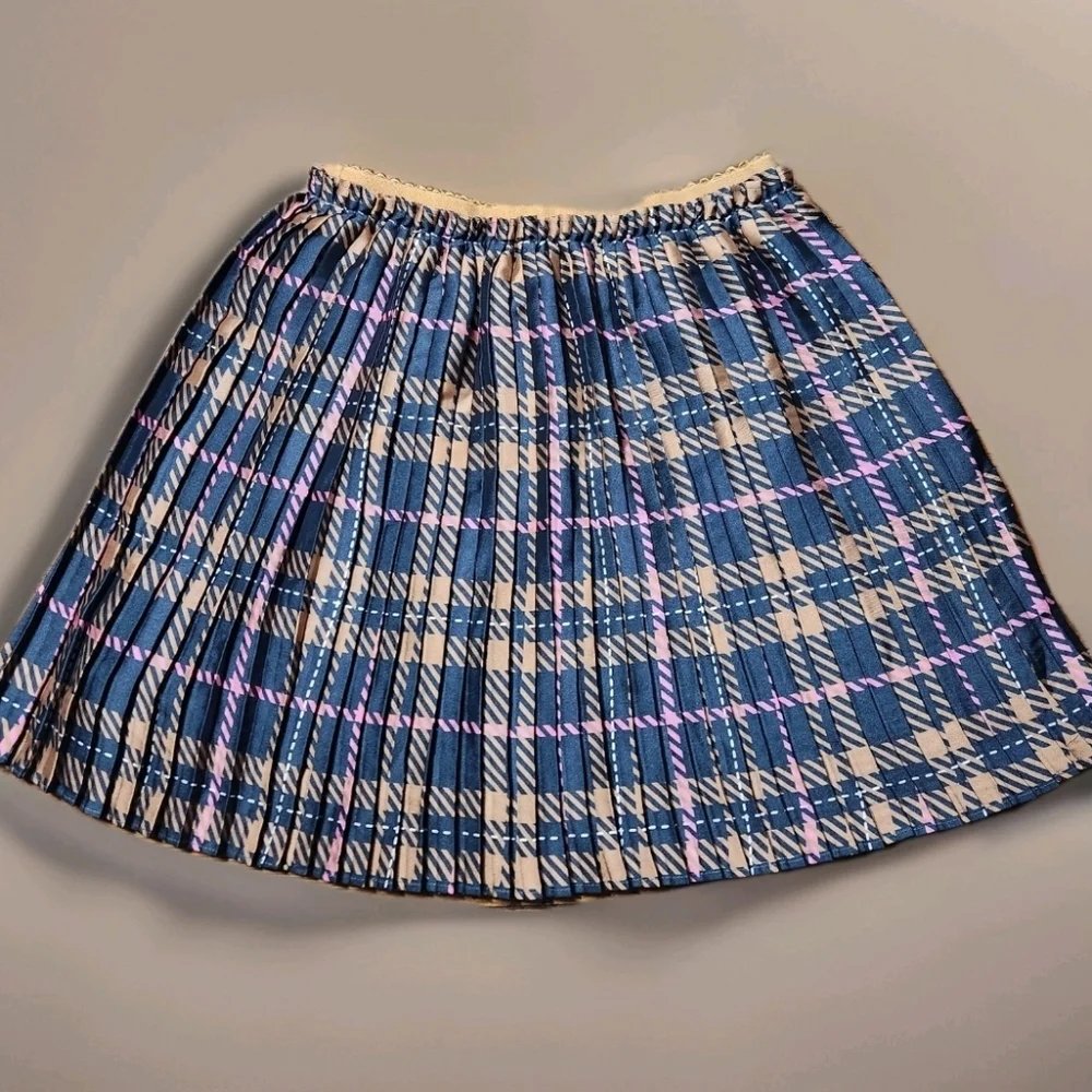 Abel & Lula Bubblegum Plaid Pleated Skirt 12 Black Camel Pink Boutique